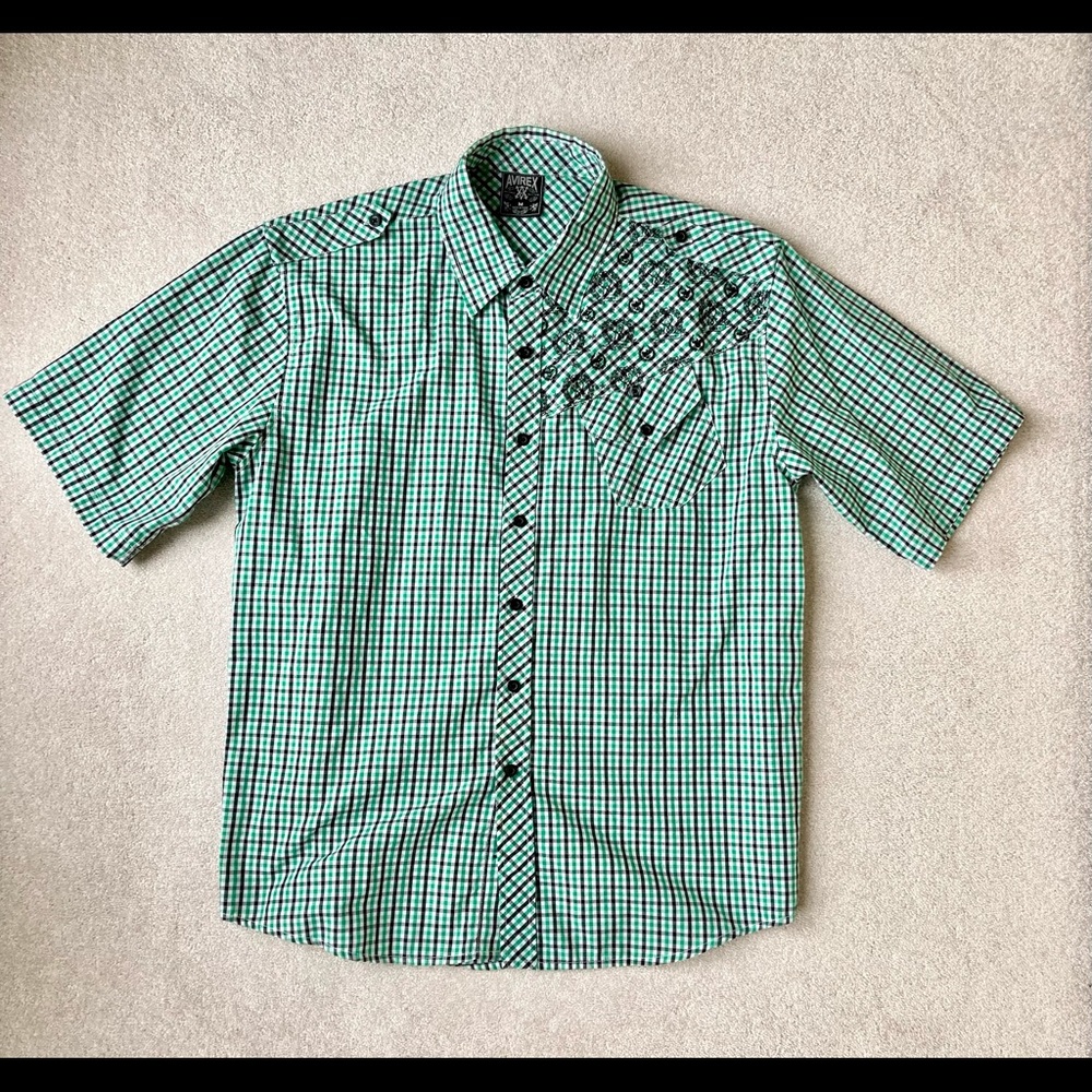 Avirex Logo Plaid Short Sleeve Button Down Shirt M